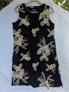 Lands' End Black Floral V-Notch Sleeveless Mini Dress